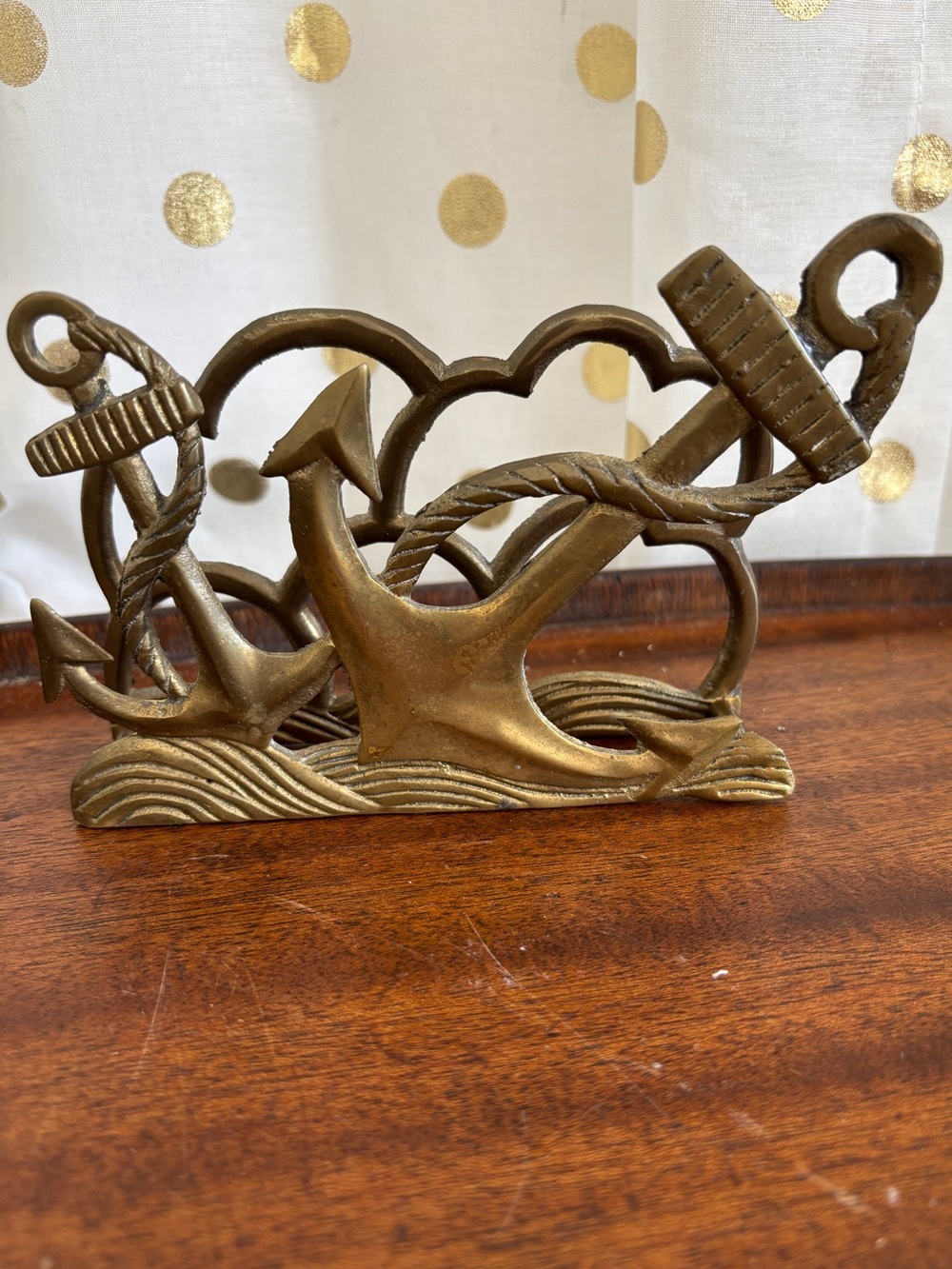 Vintage Brass Nautical Napkin Letter Holder Anchor Beach Rope